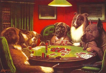 Animal Painting - Perros jugando al poker rojo